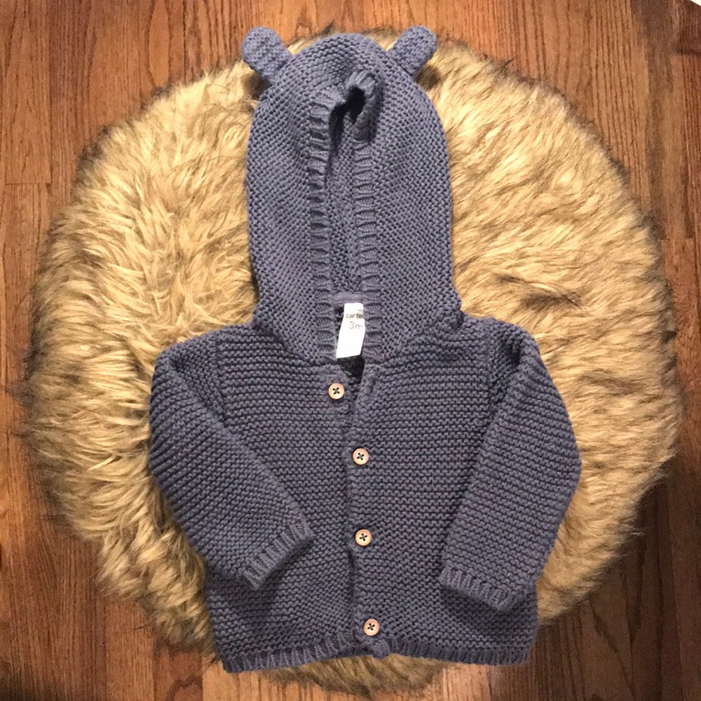 Carters Blue Knit Hooded Sweater. Infant Size 3m